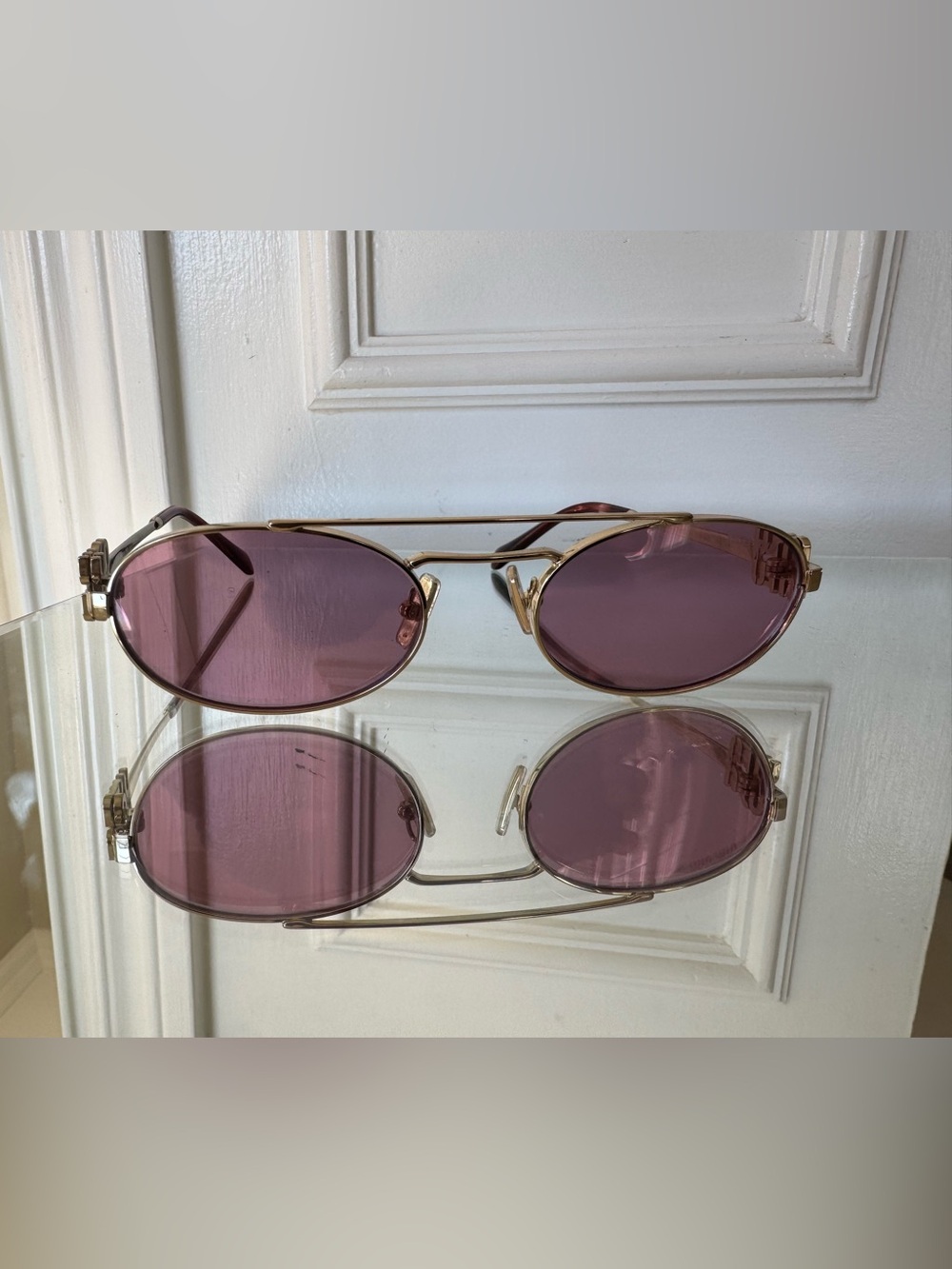 Gold Frame Oval Sunglasses with Pink Lenses Comes without case